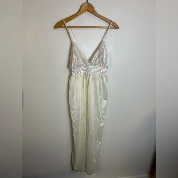 Vintage Slip midi Dress Size L V-Neck Pastel tones Grandmacore Lightweight - Picture 2 of 11
